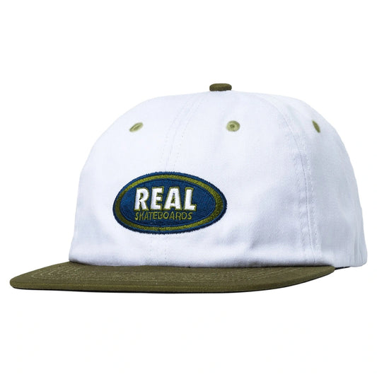 Real Skateboards Oval Adjustable Strap Hat White/Olive