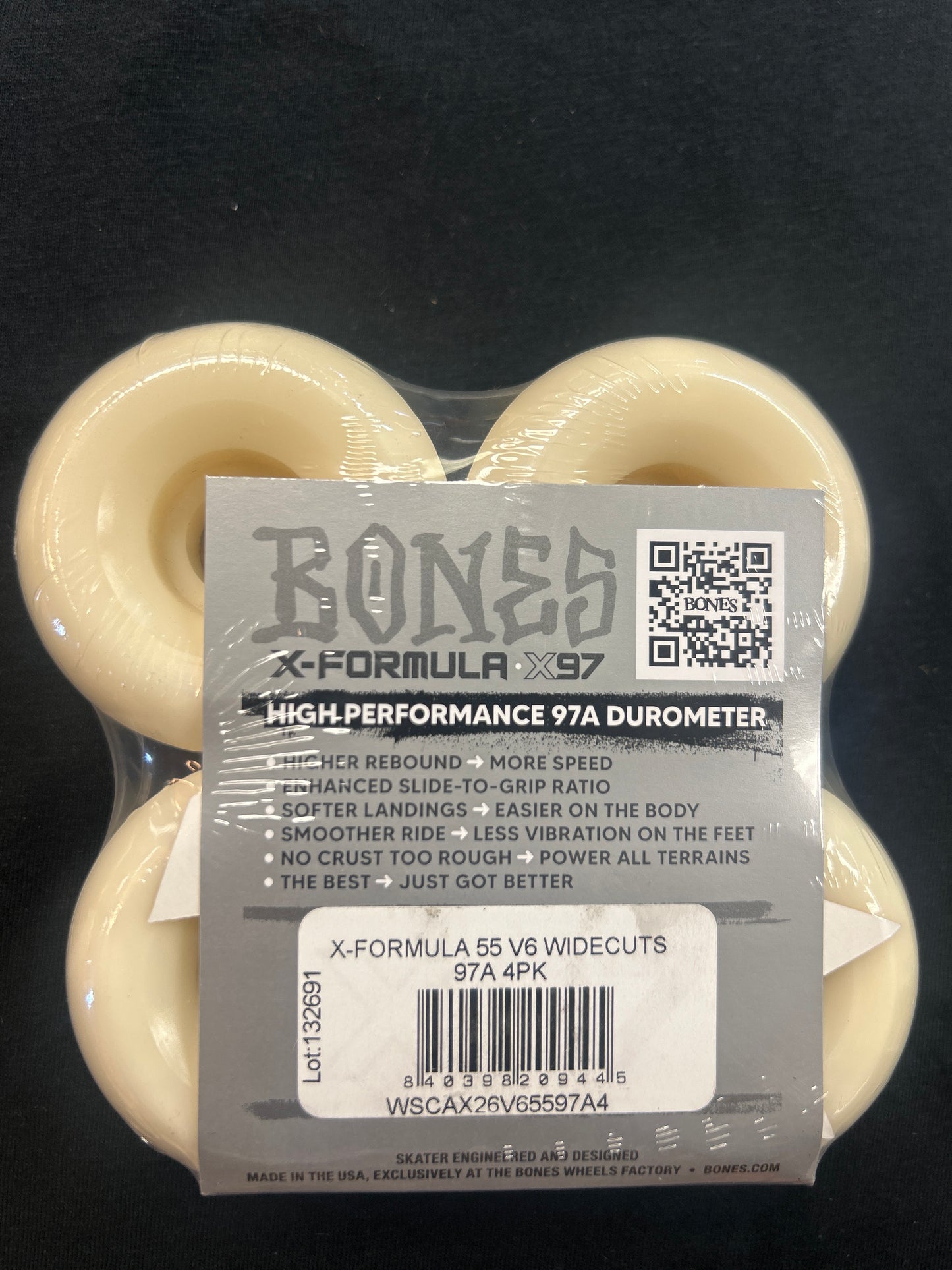 BONES WHEELS X-Formula Skateboard Wheels V6 Widecut 97A 4pk White