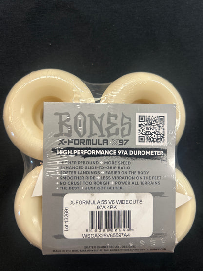 BONES WHEELS X-Formula Skateboard Wheels V6 Widecut 97A 4pk White