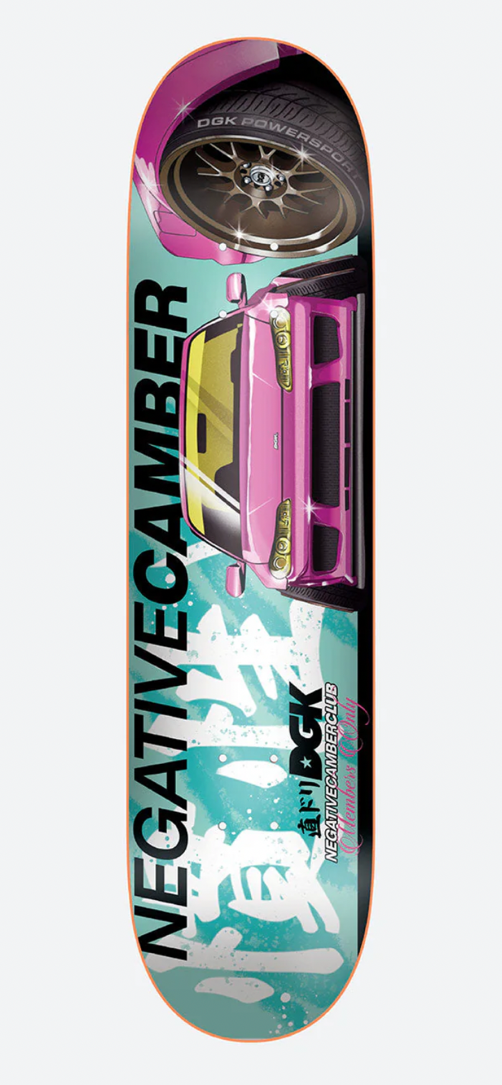 Skateboard deck with 'Negative Camber' design on a smartphone screen