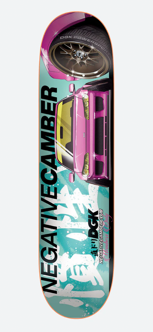 Skateboard deck with 'Negative Camber' design on a smartphone screen