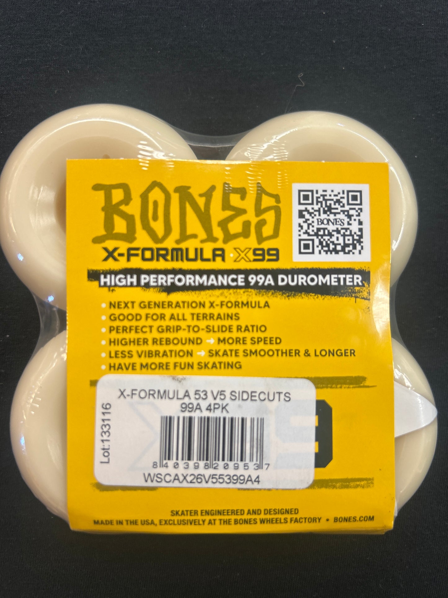 BONES WHEELS X-Formula Skateboard Wheels V5 Sidecuts 99A 4pk 53mm