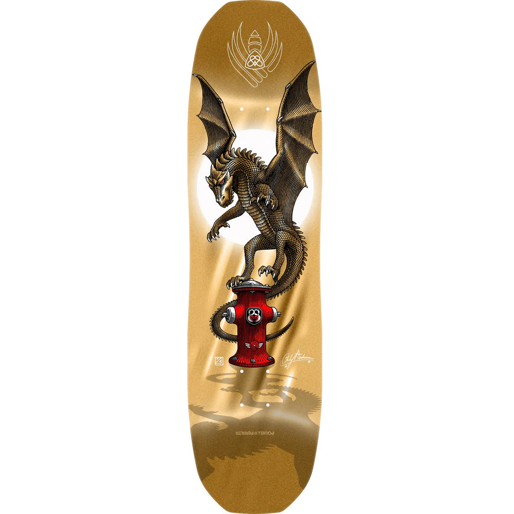 POWELL PERALTA Gold Andy Anderson Baby Heron (Vajra) Hydrant Dragon FLIGHT Skateboard Deck 8.4"
