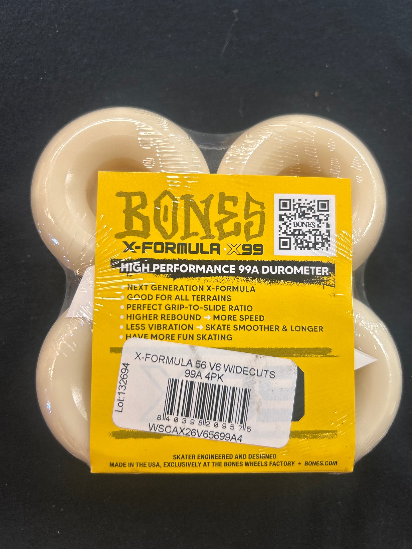 BONES WHEELS X-Formula Skateboard Wheels V6 Widecut X99 4pk 56mm