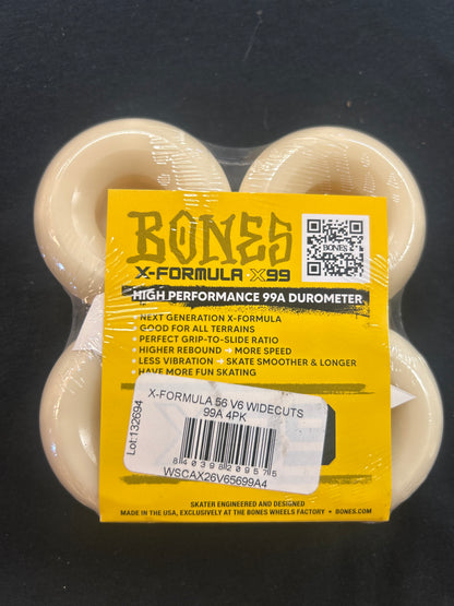 BONES WHEELS X-Formula Skateboard Wheels V6 Widecut X99 4pk 56mm