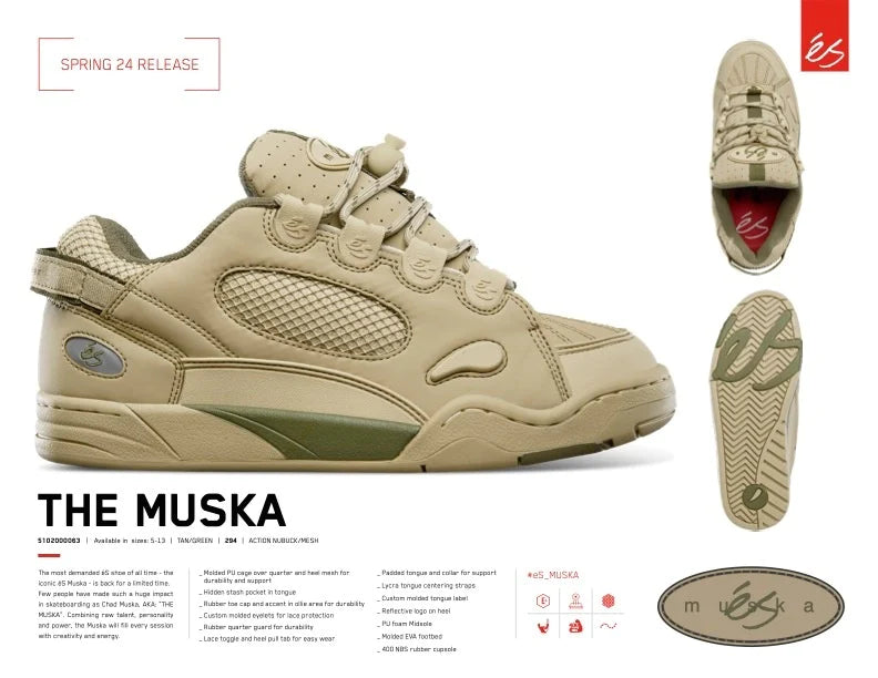 Muska Es The Muska Tan/Green Pre-Order – Asylum Skateshop