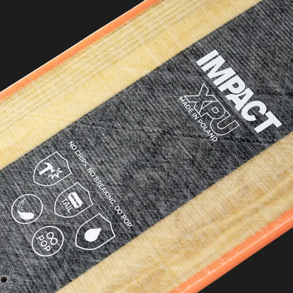 Close-up of a YPU Impact product with branding and feature icons on a black background
