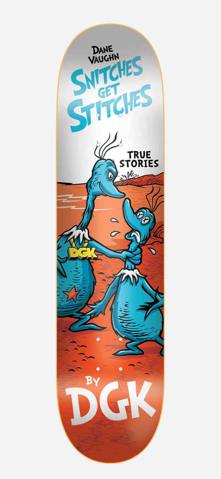 DGK skateboard deck with cartoon characters and text on a website page