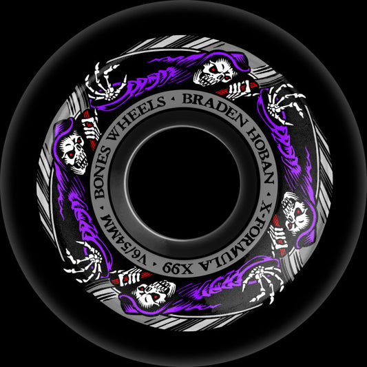 BONES WHEELS X-FORMULA SKATEBOARD WHEELS HOBAN REAPER 54MM V6 WIDE-CUT X99 BLK 4PK