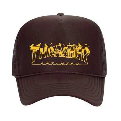Thrasher X Antihero Pigeon Trucker Hat Brown