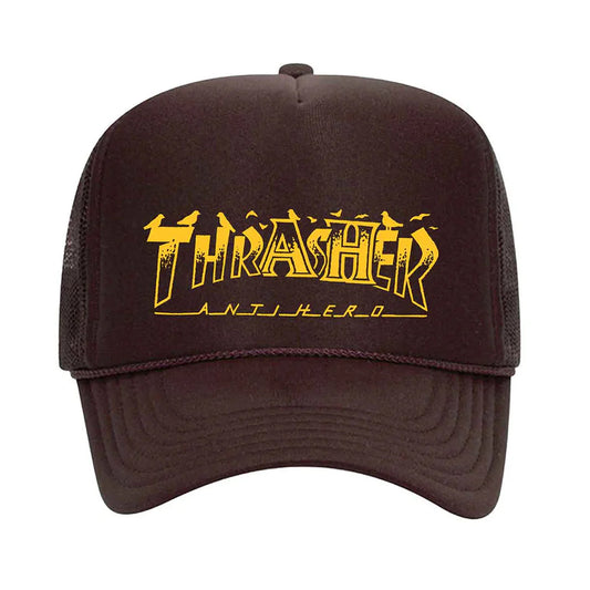 Thrasher X Antihero Pigeon Trucker Hat Brown