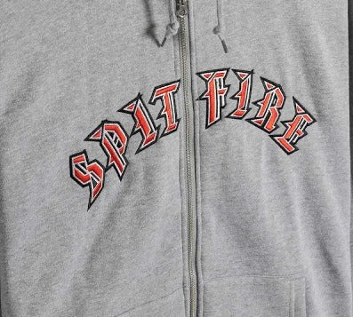 Spitfire Embroidered Old English Zip Up Hoodie (Grey)