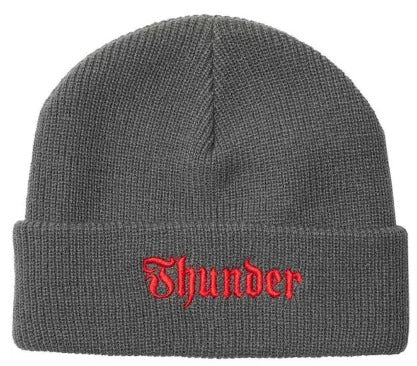 Thunder Script Cuff Beanie (Charcoal/Red)
