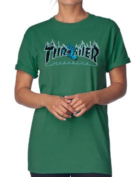 Santa Cruz X Thrasher - Screaming Hand Flame Logo Womens T-Shirt (Moss)