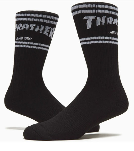 Santa Cruz X Thrasher Striped Crew Socks (Black)