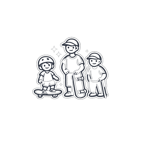 Illustration of a family with two children on skateboards.