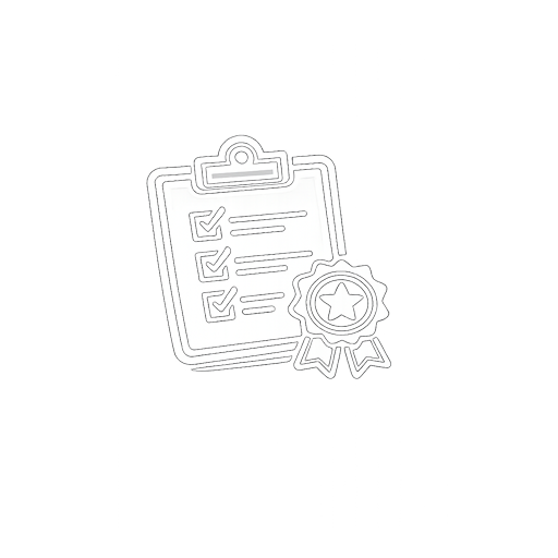 Outline of a clipboard with checkmarks and a star badge on a white background