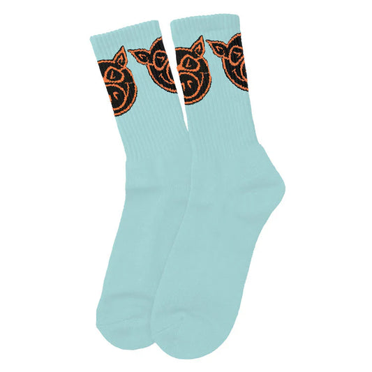 Pig Wheels Pig Head Socks (Light Blue)