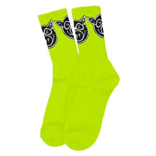 Pig Wheels Pig Head Socks (Neon Yellow)